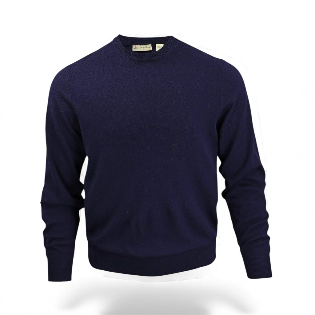 Donald Ross Mens Classic Fit Italian Merino Wool Crewneck Pullover - NAVY