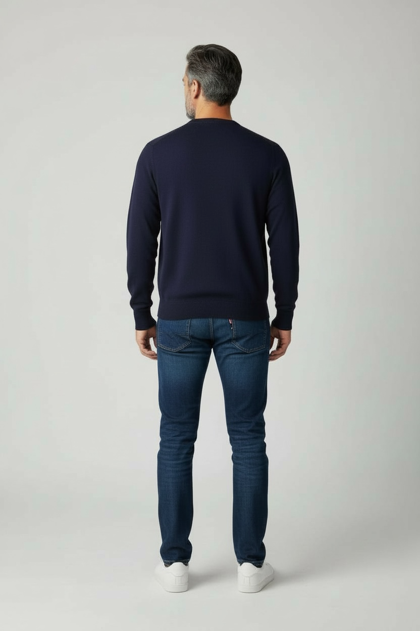 Donald Ross Mens Classic Fit Italian Merino Wool Crewneck Pullover - NAVY