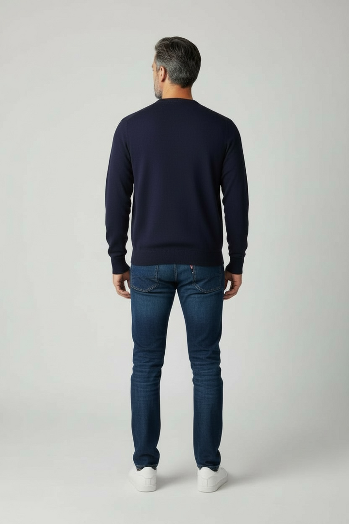 Donald Ross Mens Classic Fit Italian Merino Wool Crewneck Pullover - NAVY