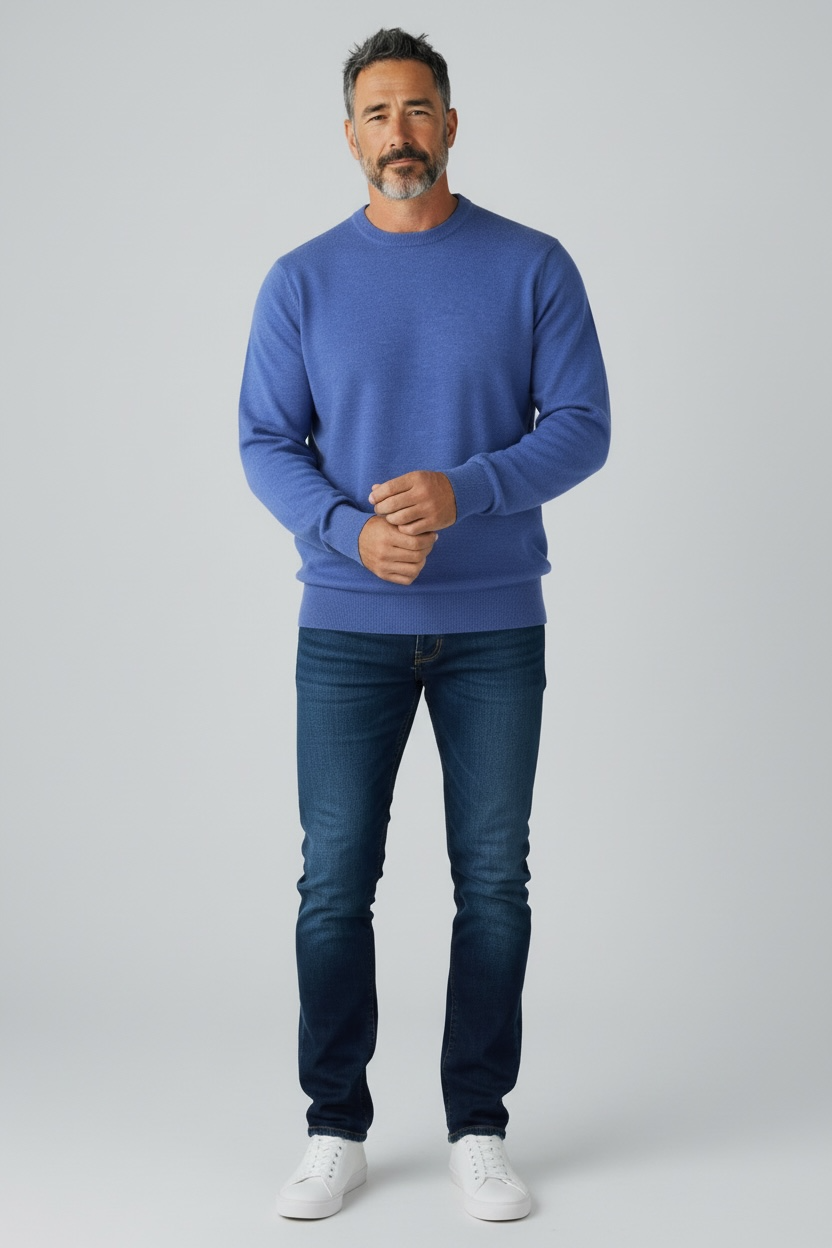 Donald Ross Mens Classic Fit Italian Merino Wool Crewneck Pullover - OCEAN