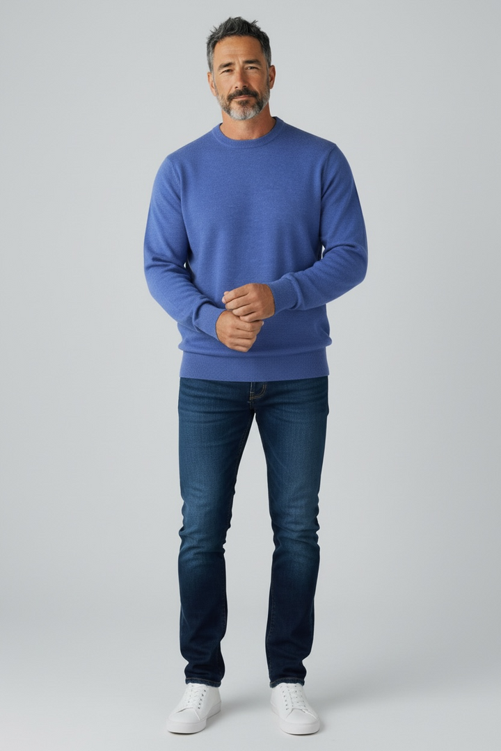 Donald Ross Mens Classic Fit Italian Merino Wool Crewneck Pullover - OCEAN