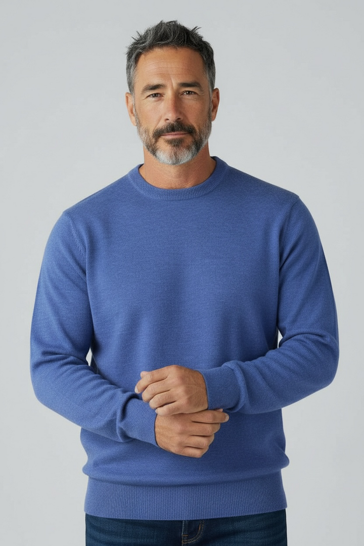 Donald Ross Mens Classic Fit Italian Merino Wool Crewneck Pullover - OCEAN