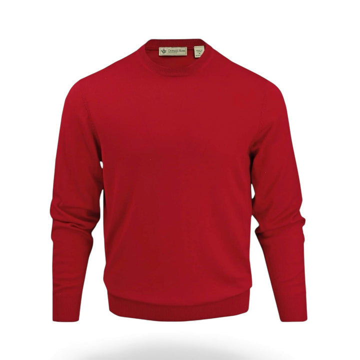 Donald Ross Mens Classic Fit Italian Merino Wool Crewneck Pullover - SCARLET