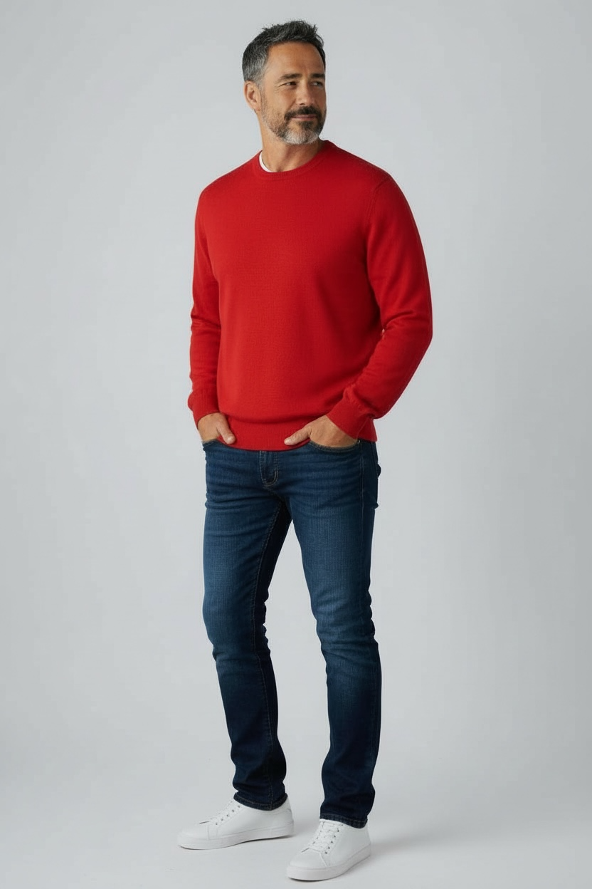 Donald Ross Mens Classic Fit Italian Merino Wool Crewneck Pullover - SCARLET