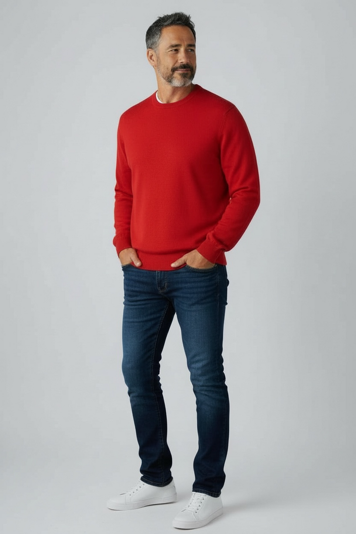 Donald Ross Mens Classic Fit Italian Merino Wool Crewneck Pullover - SCARLET
