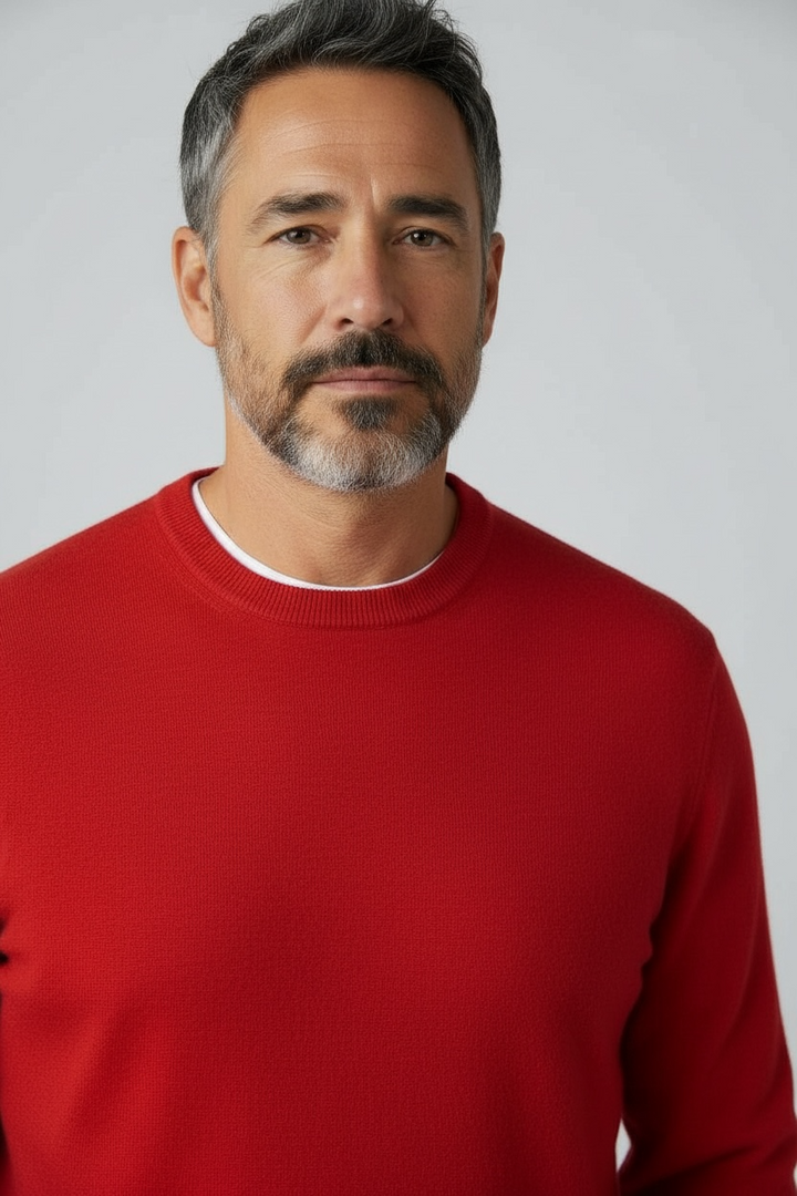 Donald Ross Mens Classic Fit Italian Merino Wool Crewneck Pullover - SCARLET