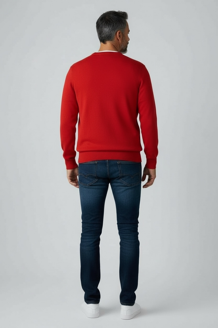 Donald Ross Mens Classic Fit Italian Merino Wool Crewneck Pullover - SCARLET