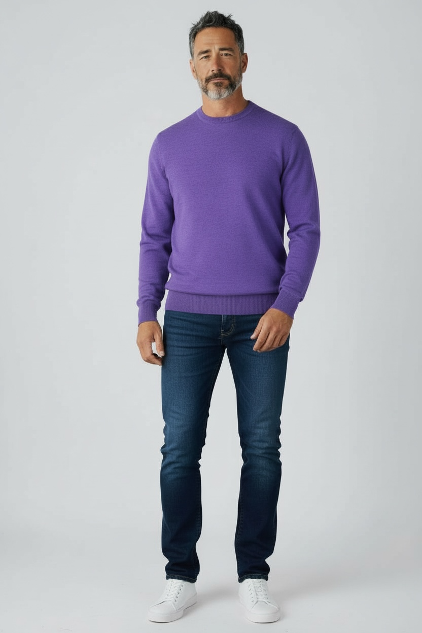 Donald Ross Mens Classic Fit Italian Merino Wool Crewneck Pullover - THISTLE