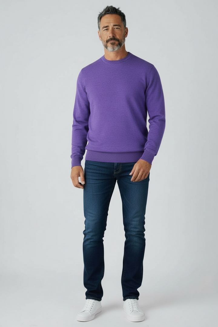 Donald Ross Mens Classic Fit Italian Merino Wool Crewneck Pullover - THISTLE