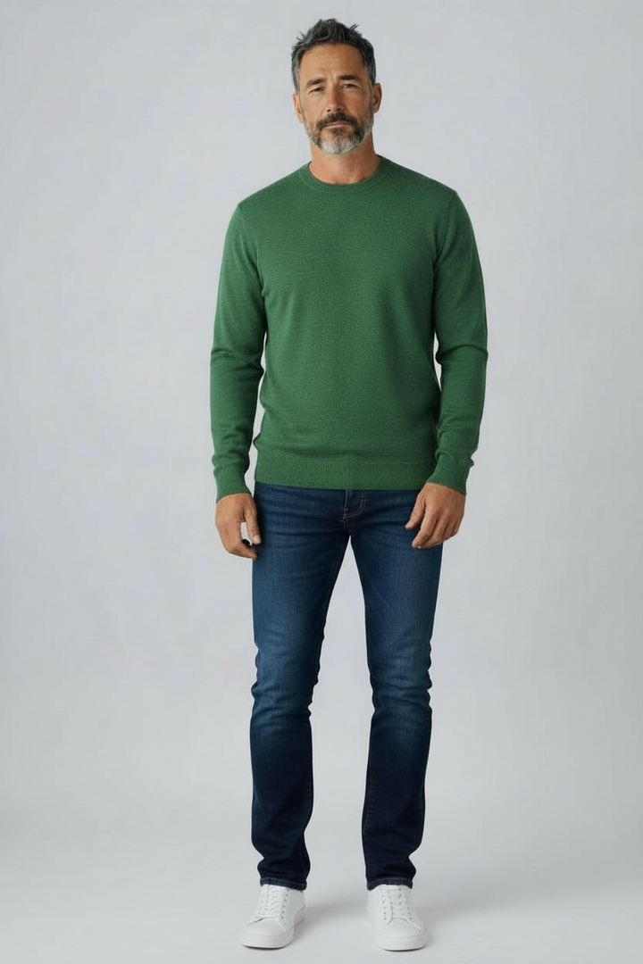 Donald Ross Mens Italian Merino Wool Crewneck Pullover - MOSS