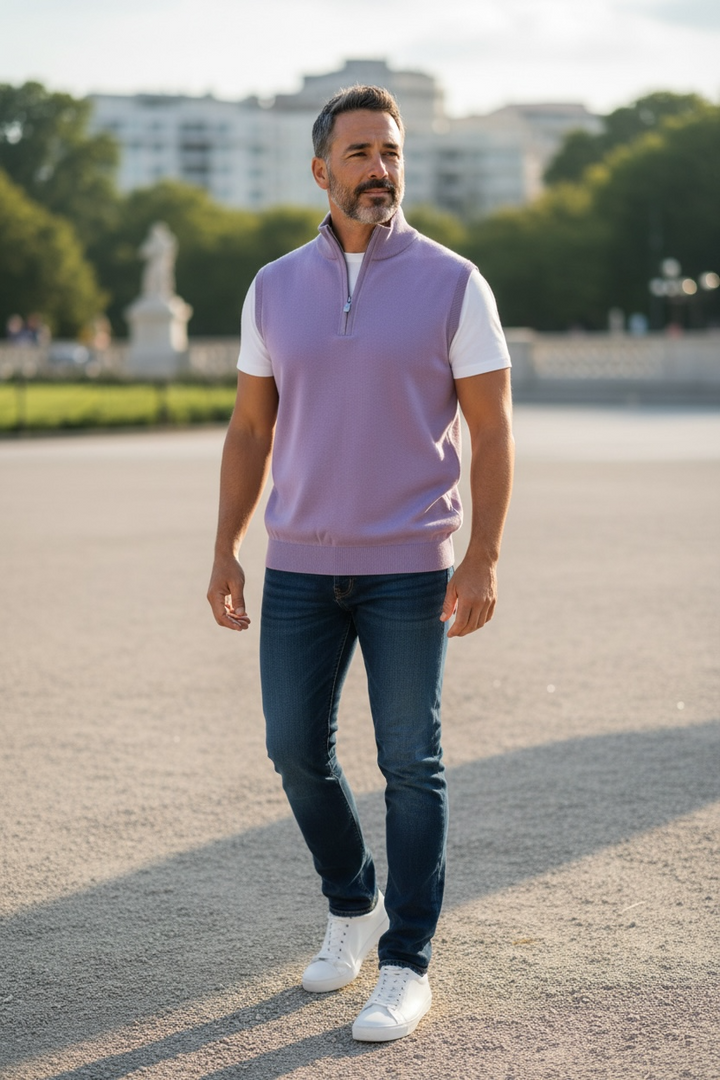 Donald Ross Men's Sport Fit 1/2 Zip Sweater Vest Cotton / Cashmere- JUNIPER