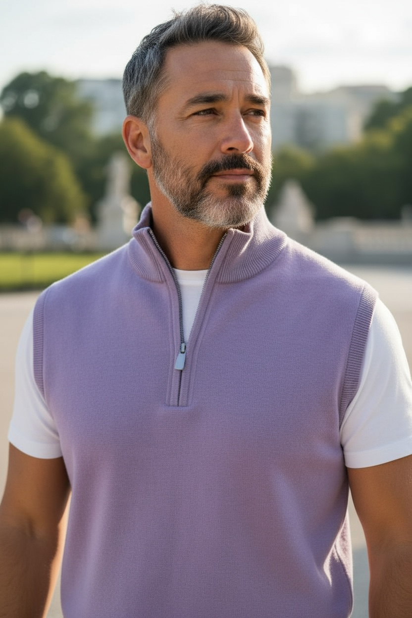 Donald Ross Men's Sport Fit 1/2 Zip Sweater Vest Cotton / Cashmere- JUNIPER