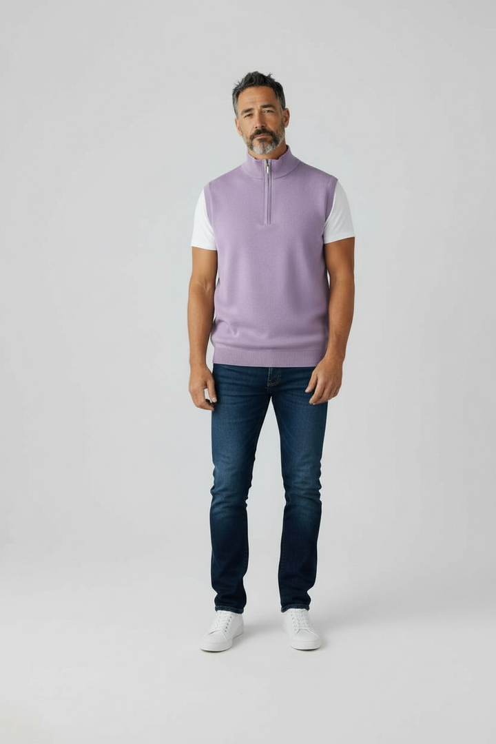 Donald Ross Men's Sport Fit 1/2 Zip Sweater Vest Cotton / Cashmere- JUNIPER