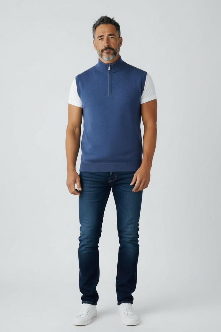 Donald Ross Men's Sport Fit 1/2 Zip Sweater Vest Cotton / Cashmere- NAVY