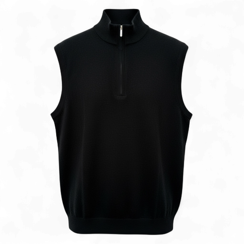 Donald Ross Men's Sport Fit 1/2 Zip Sweater Vest Cotton / Cashmere- BLACK