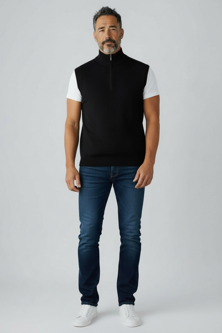 Donald Ross Men's Sport Fit 1/2 Zip Sweater Vest Cotton / Cashmere- BLACK