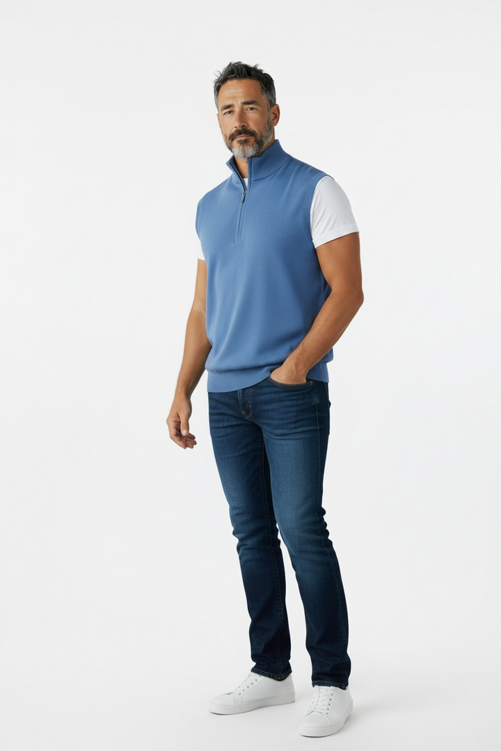 Donald Ross Men's Sport Fit 1/2 Zip Sweater Vest Cotton / Cashmere- ULTRAMARINE