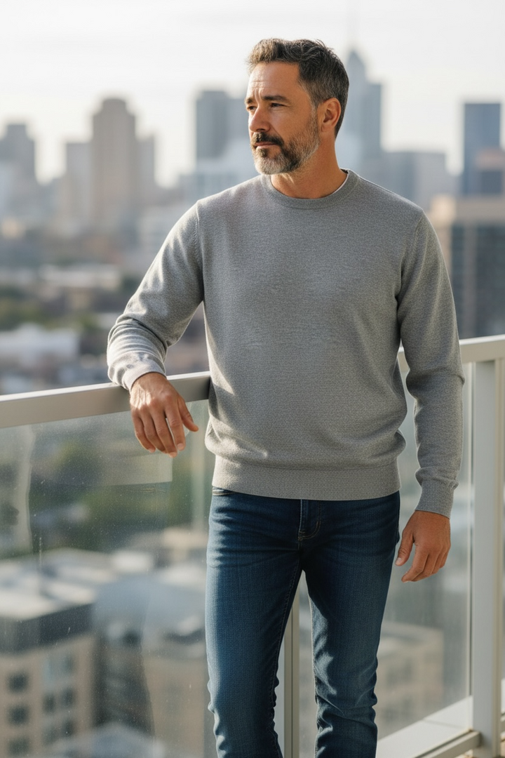 Donald Ross Mens Classic Fit SUPER GOLF Cotton Crew Neck Sweater - HEATHER GREY