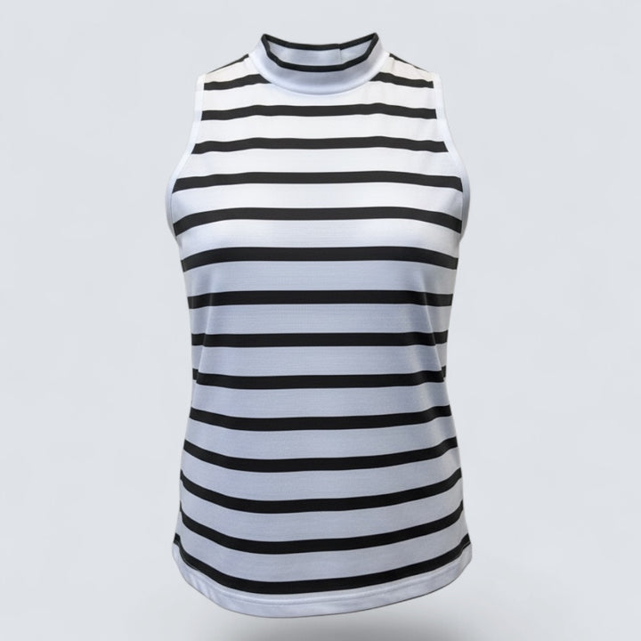 G/Fore Women's Cotton Sleeveless Stripe Mock - SNOW / ONYX