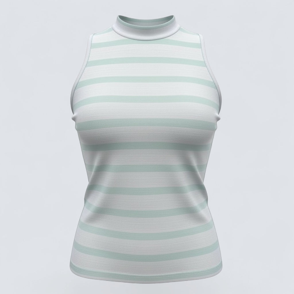G/Fore Women's Cotton Sleeveless Stripe Mock - SNOW / OCEAN
