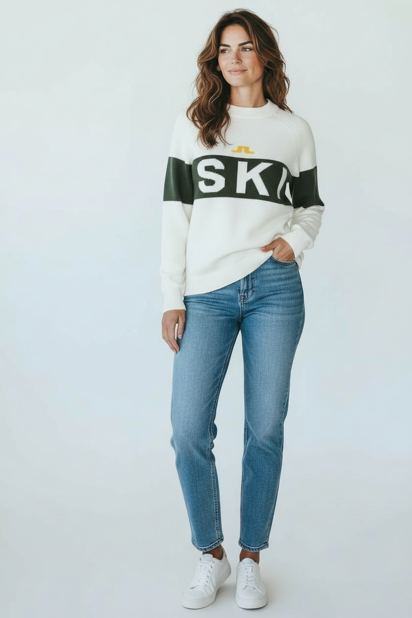 J.Lindeberg Womens ALVA Wool Coolmax Sweater -  WHITE / THYME GREEN