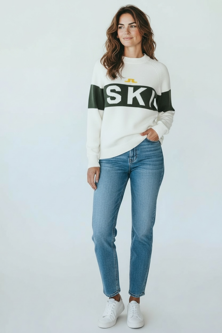 J.Lindeberg Womens ALVA Wool Coolmax Sweater -  WHITE / THYME GREEN