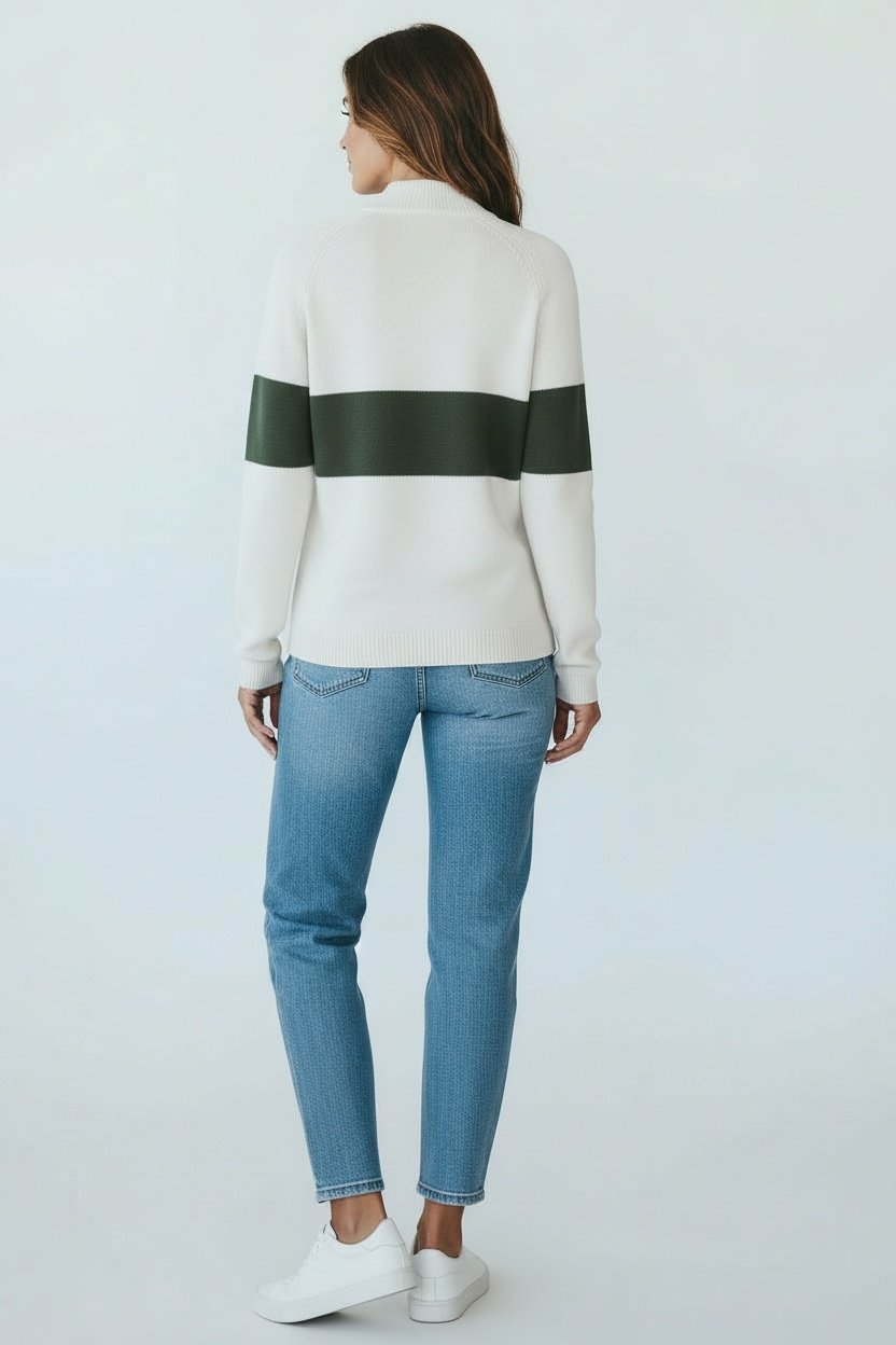 J.Lindeberg Womens ALVA Wool Coolmax Sweater -  WHITE / THYME GREEN