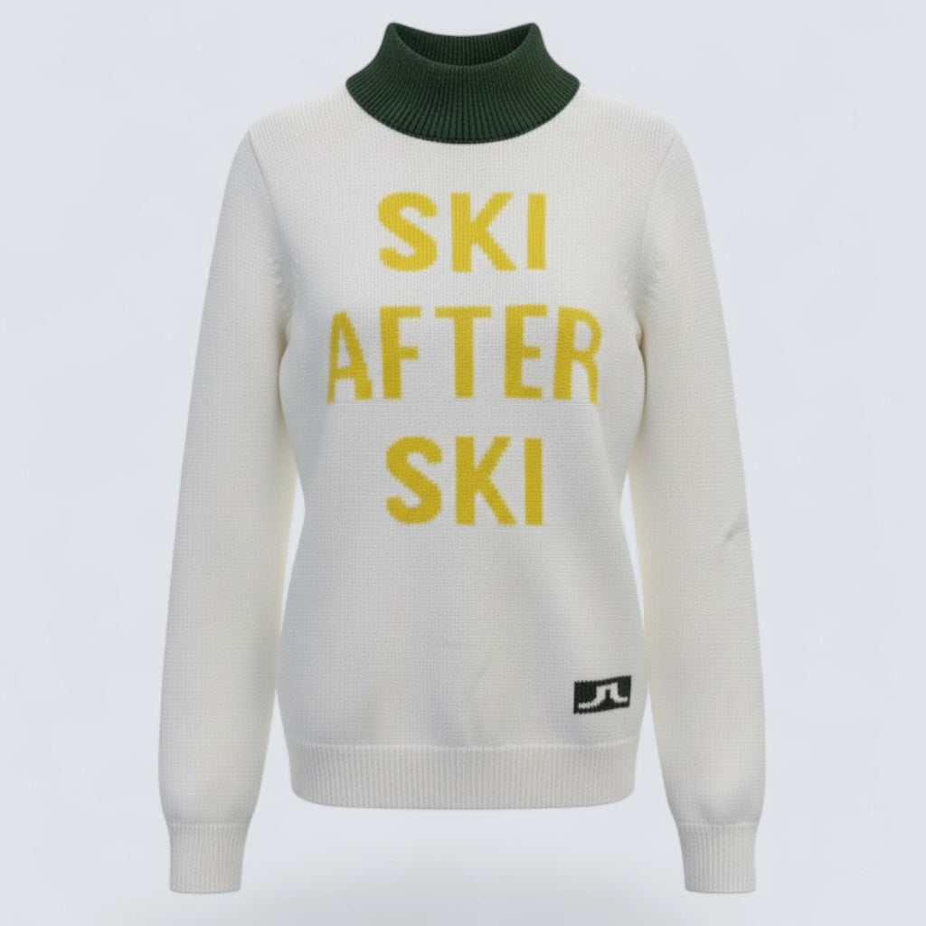 J.Lindeberg Womens ANNA Wool Coolmax Sweater -  WHITE / THYME GREEN