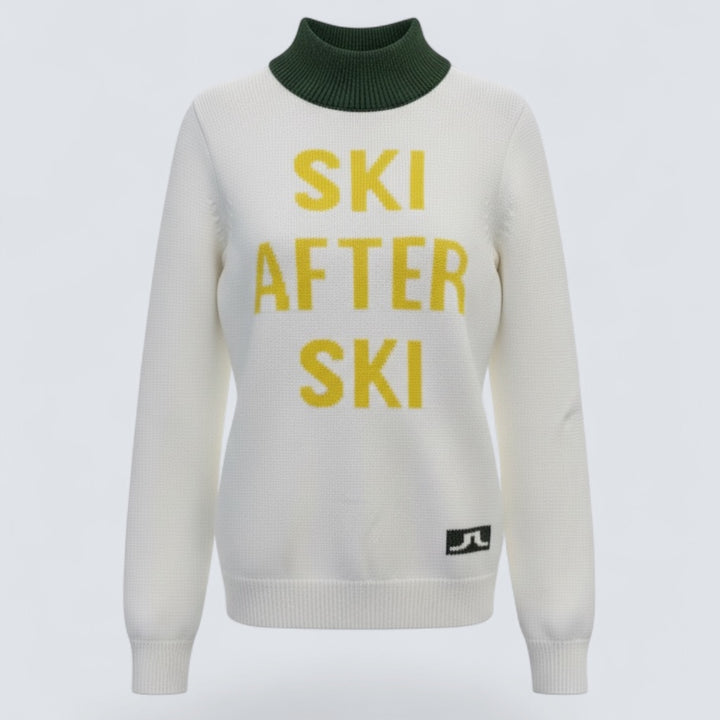 J.Lindeberg Womens ANNA Wool Coolmax Sweater -  WHITE / THYME GREEN