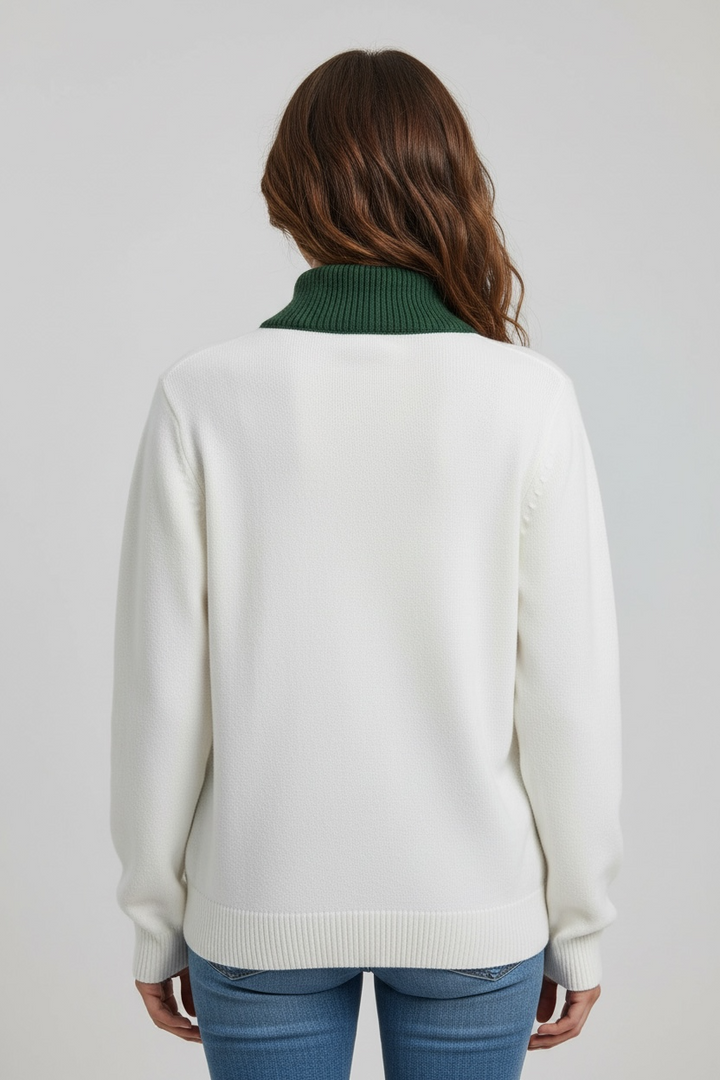 J.Lindeberg Womens ANNA Wool Coolmax Sweater -  WHITE / THYME GREEN