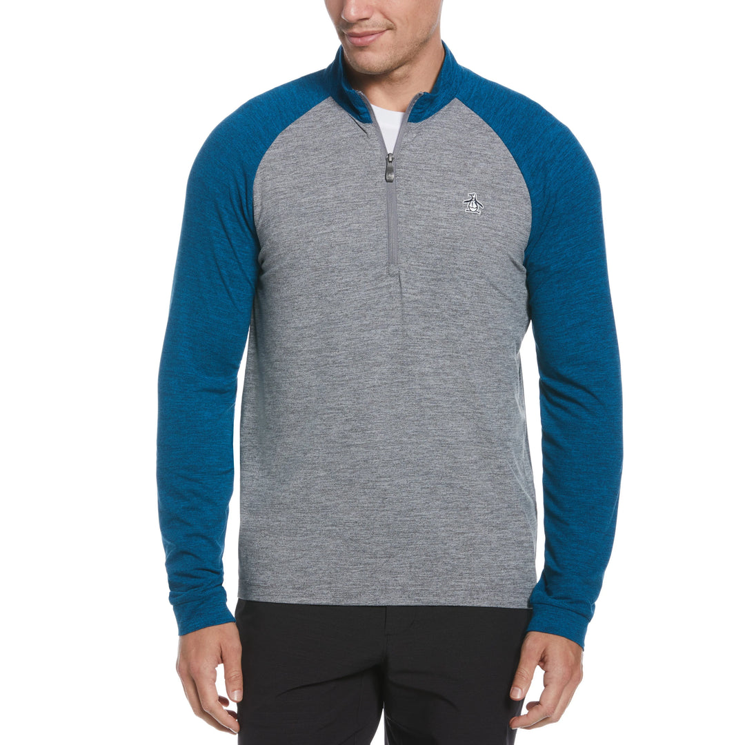 Original Penguin Mens Lightweight Long Sleeve Golf Block 1/4 Zip Pullover - BLUEBERRY PANCAKE HEATHER - Golf Anything Canada