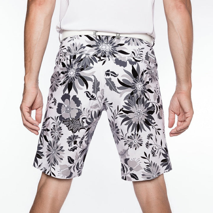 Sport Monaco Slim Fit Floral Print Cotton Shorts - ONYX / CHARCOAL / WHITE