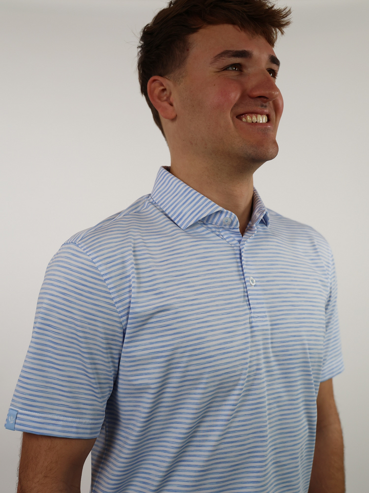 Donald Ross Mens Sport Fit OWEN Polo - COASTAL / WHITE