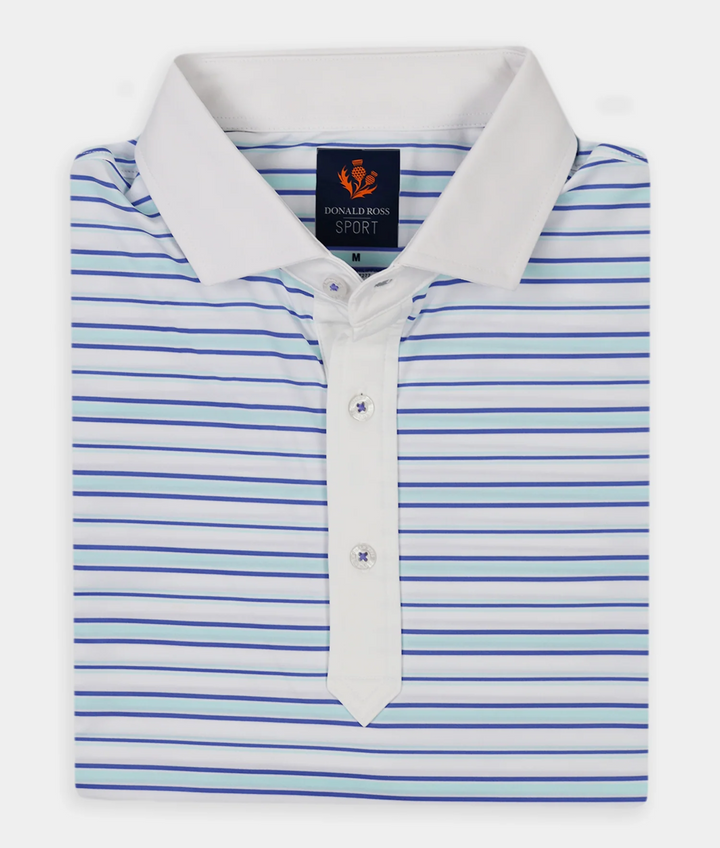 Donald Ross Mens Sport Fit BLAKE Polo - WHITE / POOL / PERIWINKLE