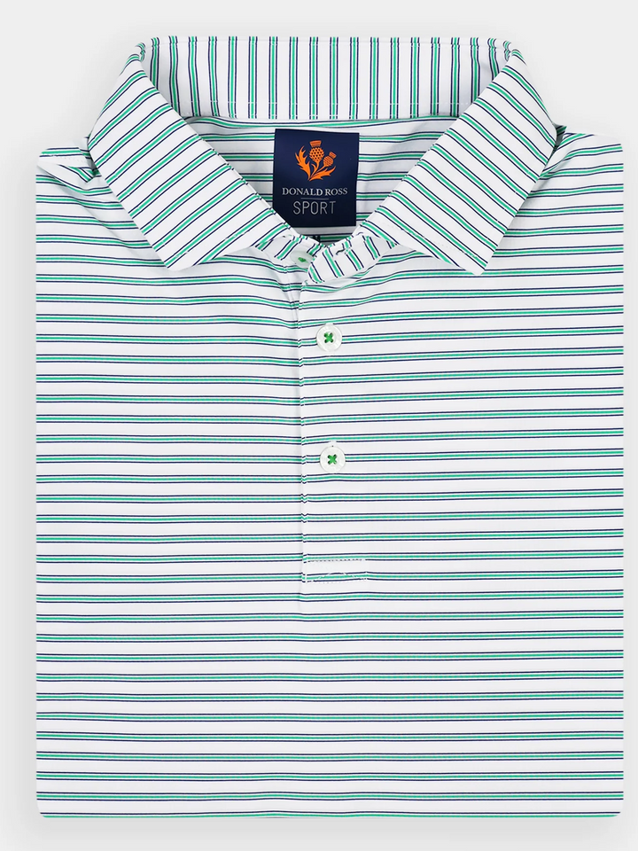 Donald Ross Mens Sport Fit HARRIS  Polo - WHITE / CLOVER / NAVY