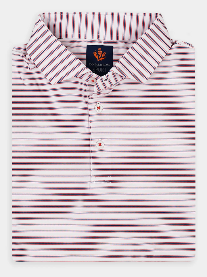 Donald Ross Mens Sport Fit HARRIS  Polo - WHITE / DENIM / RED APPLE