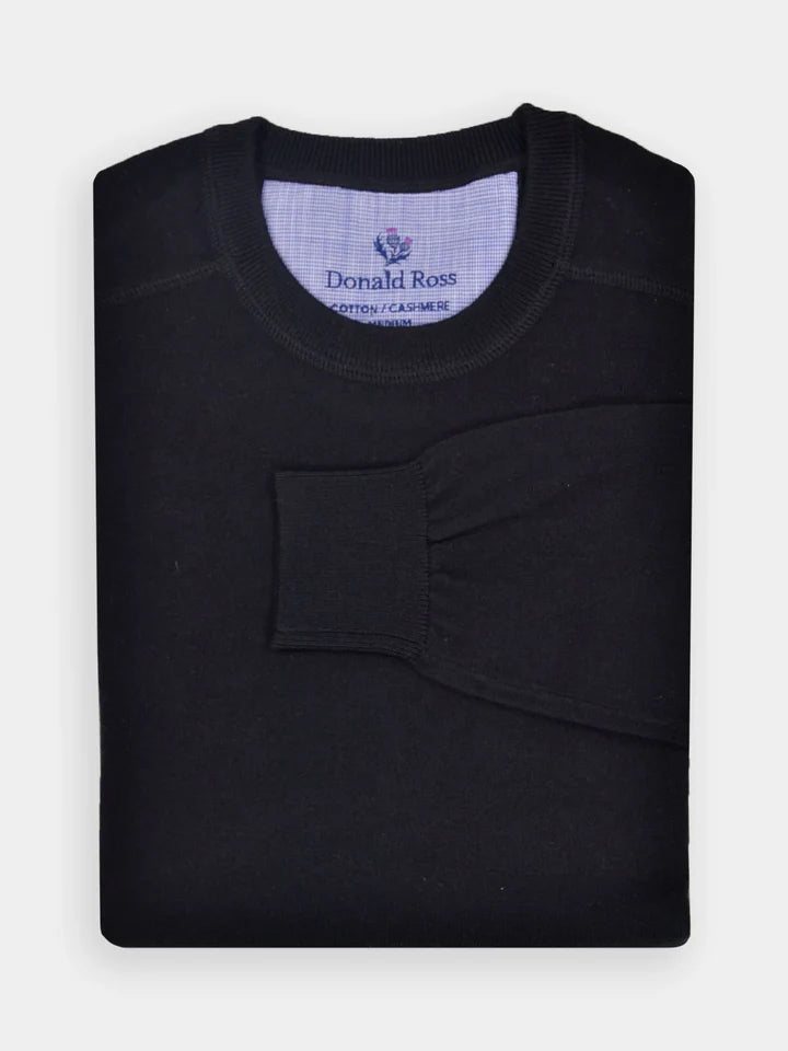 Donald Ross Men's Sport Fit Crewneck Pullover Cotton / Cashmere - BLACK