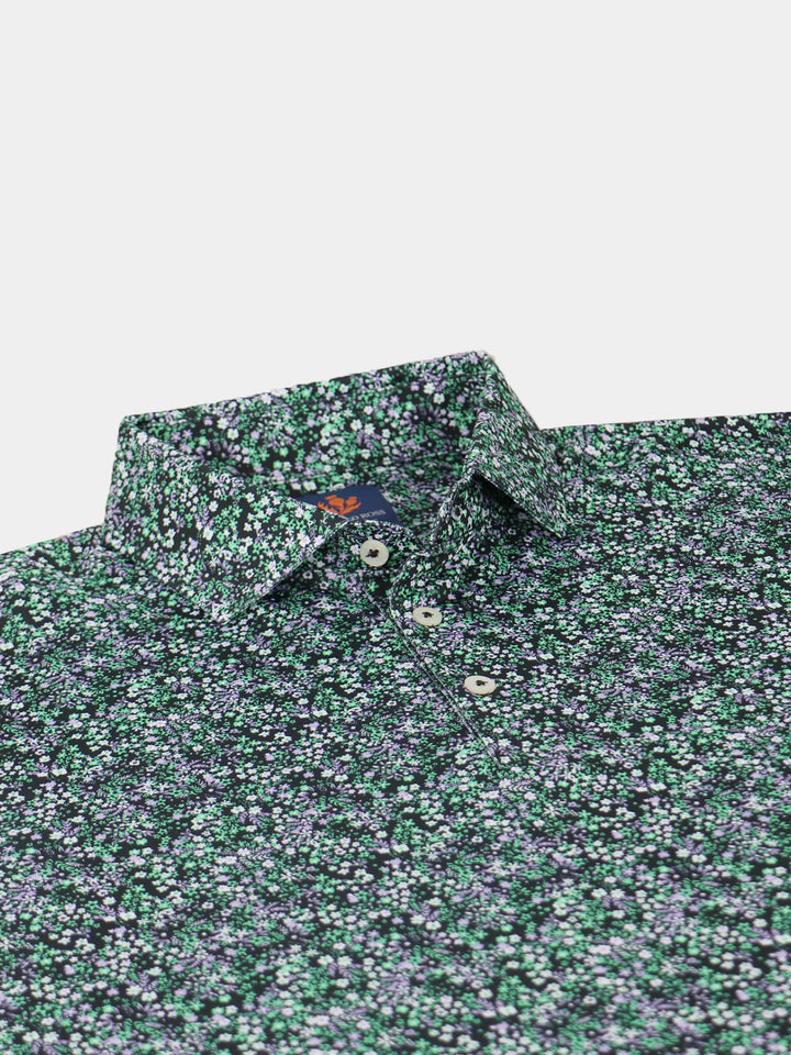 Donald Ross Mens Sport Fit Sully Floral Print Jersey Polo - BLACK MULTI