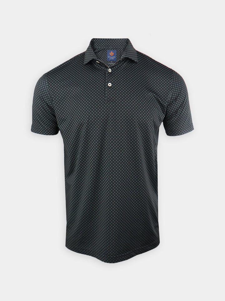 Donald Ross Men's Sport Fit William Pinwheel Print Polo - BLACK / WHITE / MEADOW