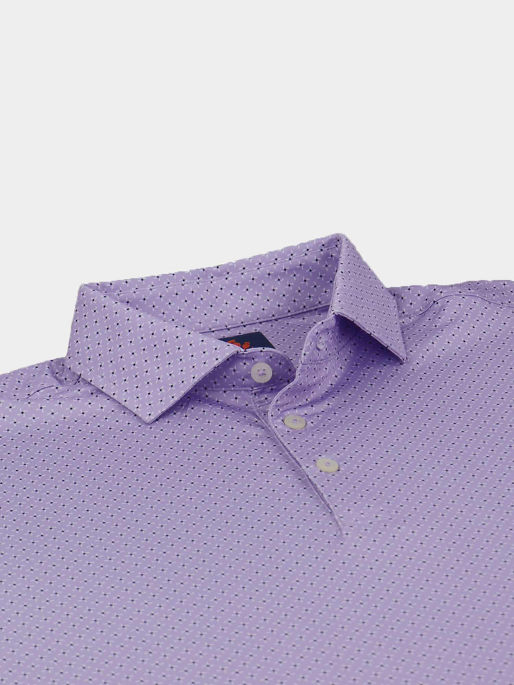 Donald Ross Mens Sport Fit William Pinwheel Print Polo - LAVENDER/WHITE/BLACK