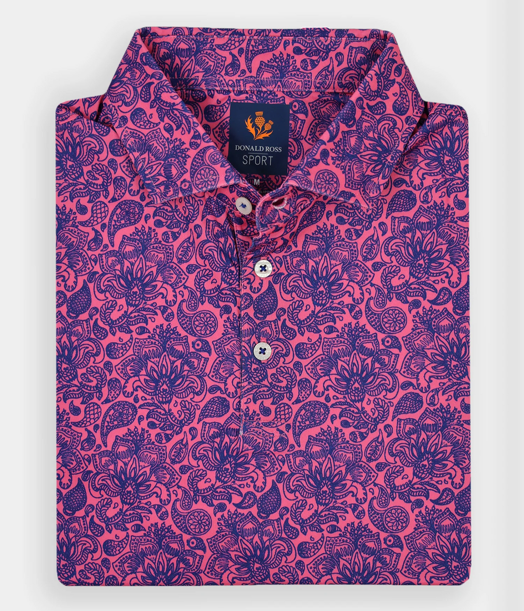 Donald Ross Mens Sport Fit STEWART Polo - RASPBERRY / NAVY