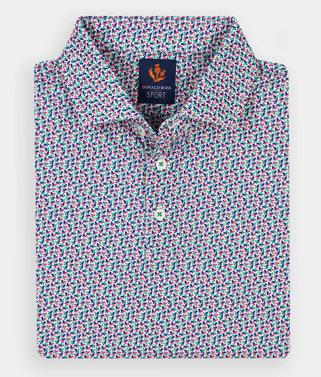 Donald Ross Mens Sport Fit ALFIE Polo - WHITE / CLOVER / MULTI