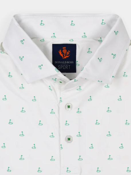 Donald Ross Mens Sport Fit DOUGLAS  Polo - WHITE / CLOVER
