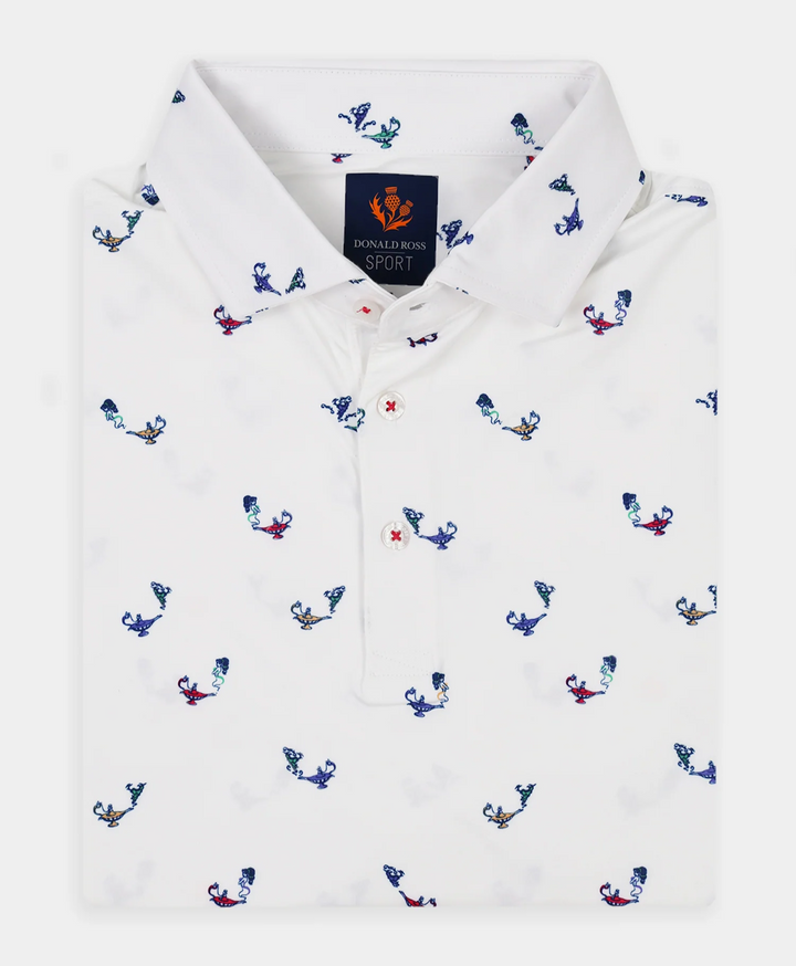 Donald Ross Mens Sport Fit HENRY Polo - WHITE / MULTI
