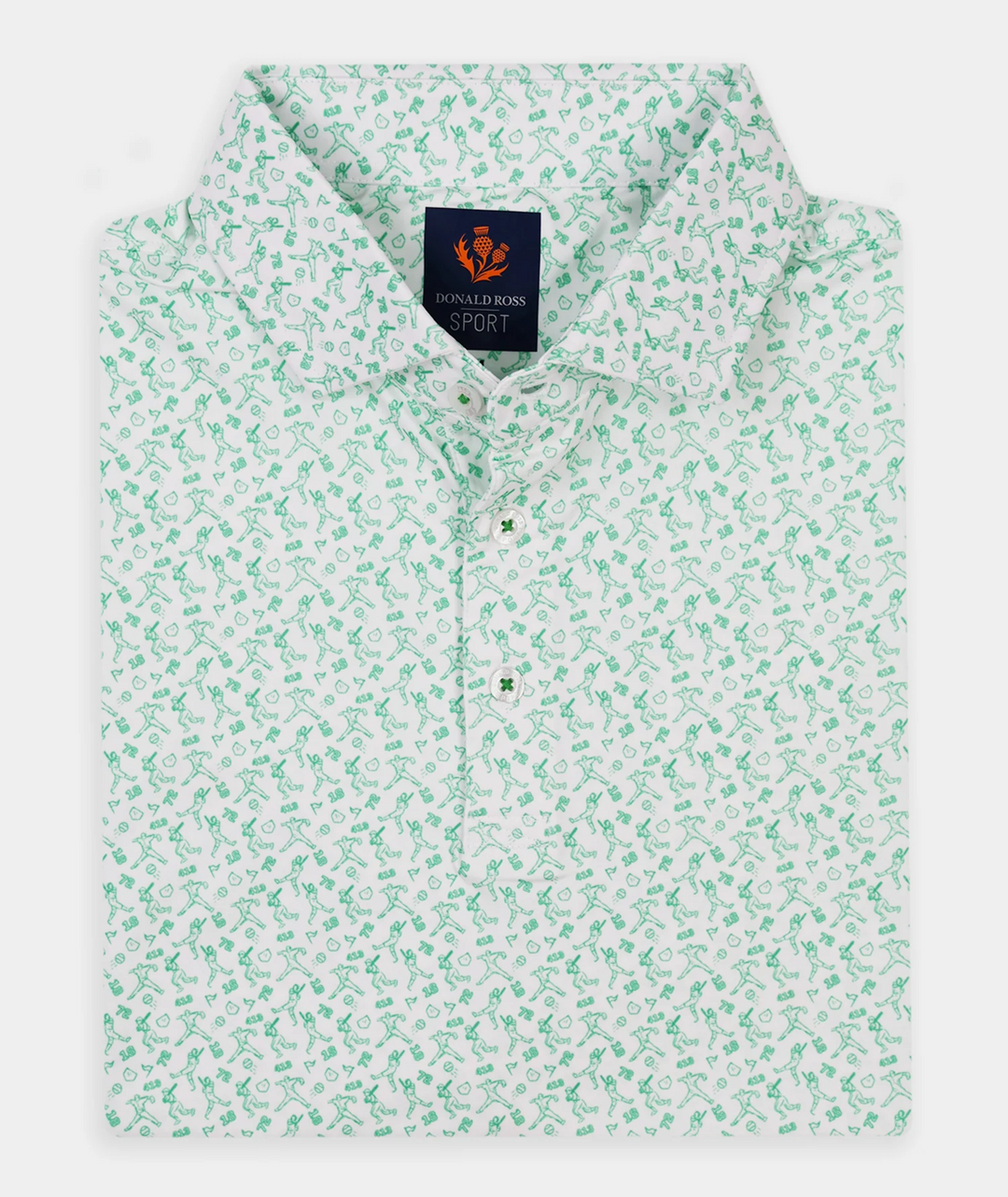 Donald Ross Mens Sport Fit GAVIN BASEBALL Print Polo - WHITE / CLOVER