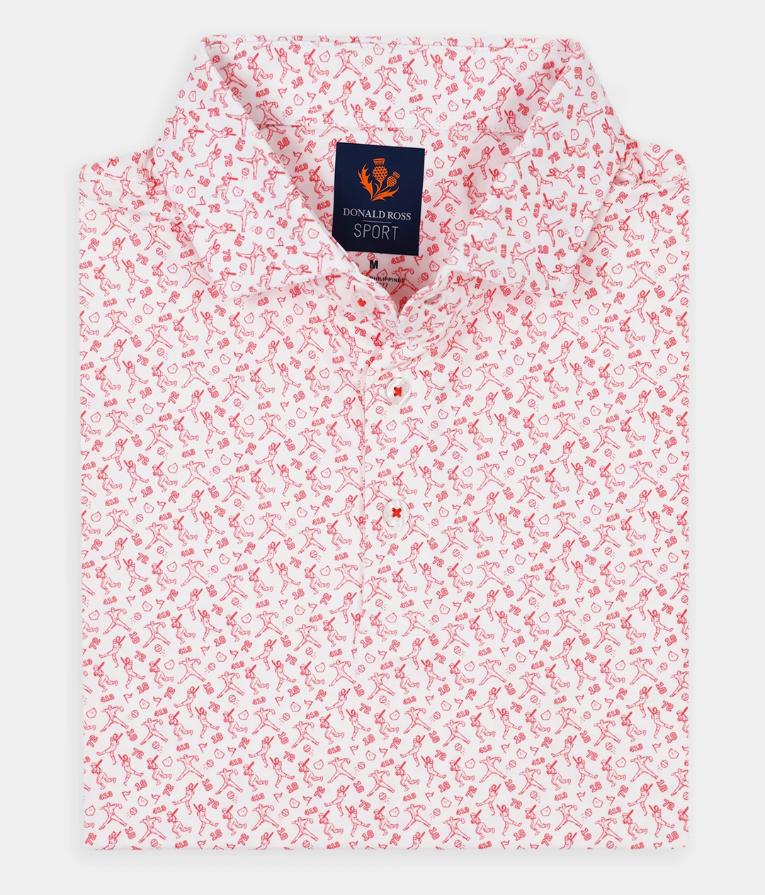 Donald Ross Mens Sport Fit GAVIN BASEBALL Print Polo - WHITE / RED APPLE