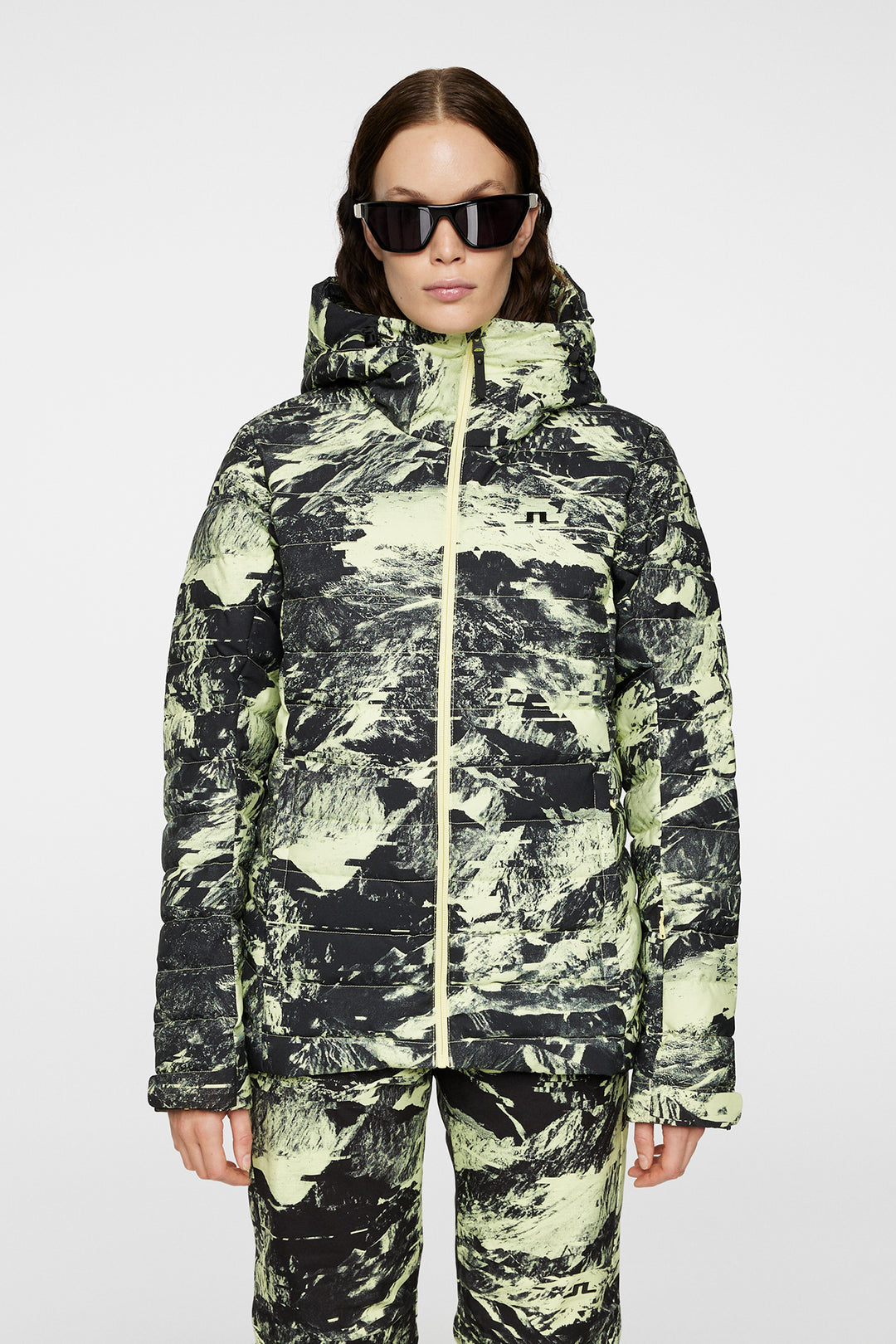 J.Lindeberg Women's THERMIC DOWN Printed Ski Jacket - MOUNTAIN GLITCH LIME