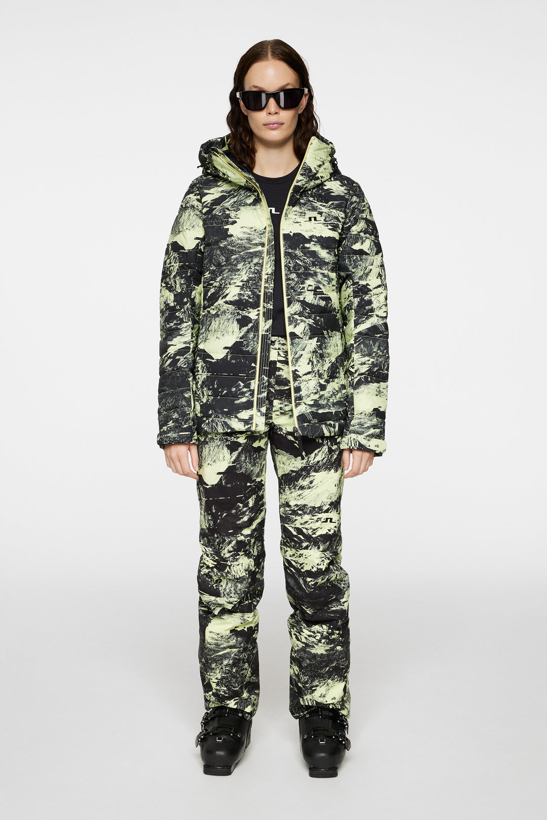 J.Lindeberg Women's THERMIC DOWN Printed Ski Jacket - MOUNTAIN GLITCH LIME