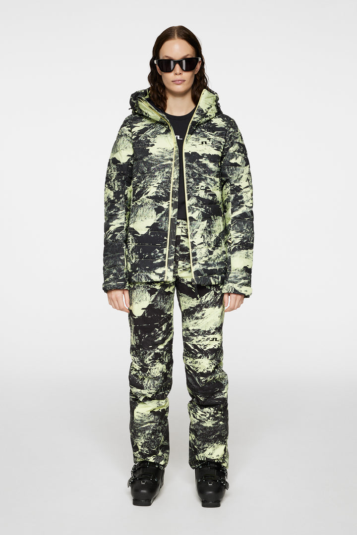 J.Lindeberg Women's THERMIC DOWN Printed Ski Jacket - MOUNTAIN GLITCH LIME