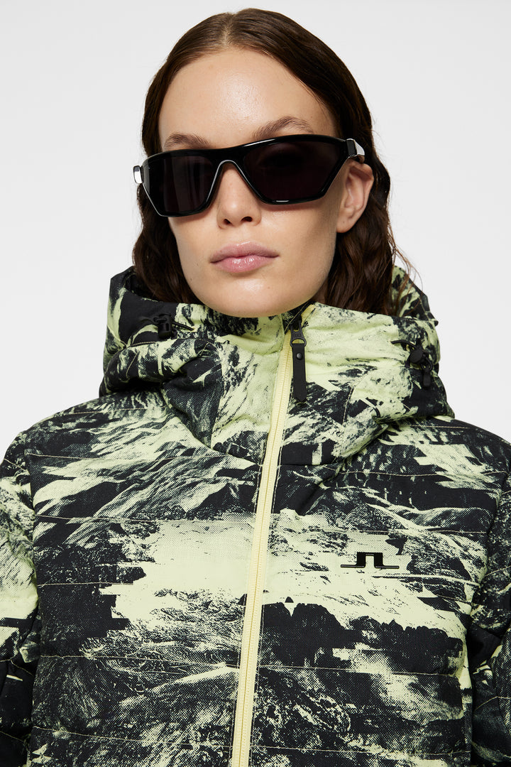 J.Lindeberg Women's THERMIC DOWN Printed Ski Jacket - MOUNTAIN GLITCH LIME